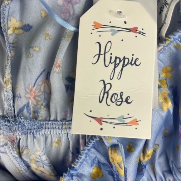 Hippie Rose Blue Floral Juniors V Neck Fit & Flare Midi Dress - Picture 7 of 7